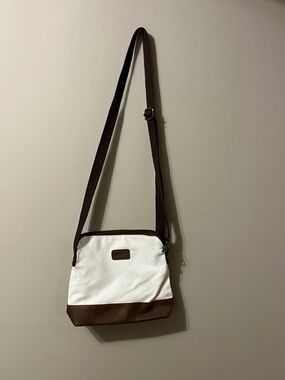 Women’s White and Brown Canvas Crossbody Bag - Minimalist Everyday Shoulder Bag